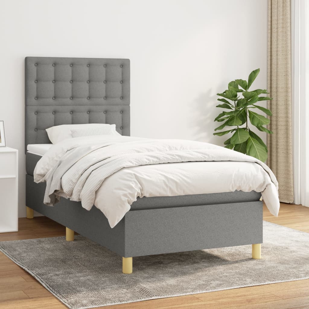 vidaXL Cama box spring con colchón tela gris oscuro 80x200 cm