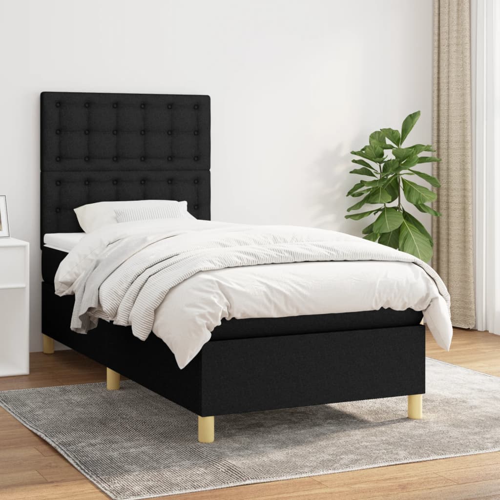 vidaXL Cama box spring con colchón tela negro 80x200 cm