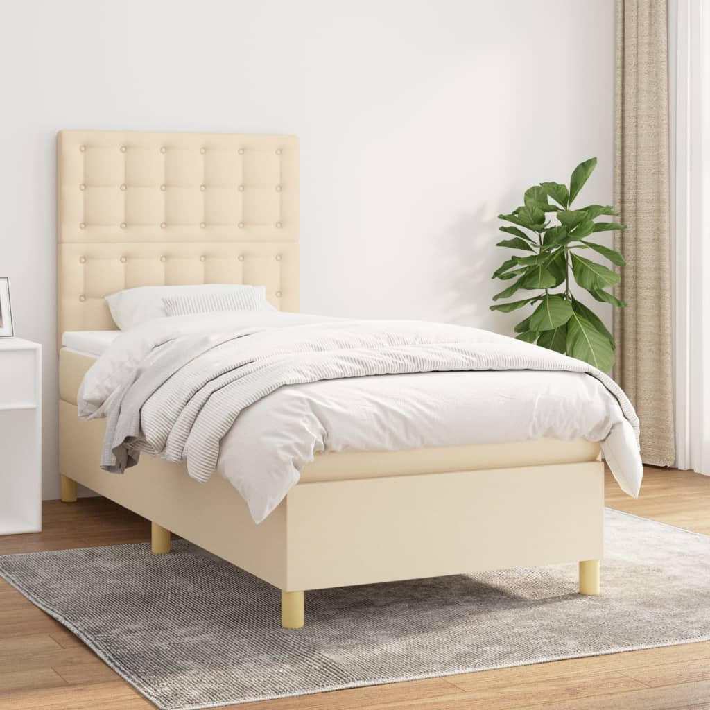 vidaXL Cama box spring con colchón tela color crema 90x190 cm