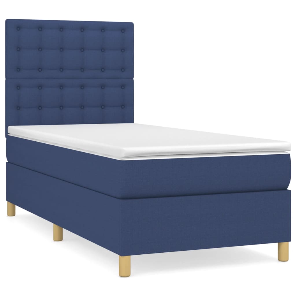 vidaXL Cama box spring con colchón tela azul 90x190 cm