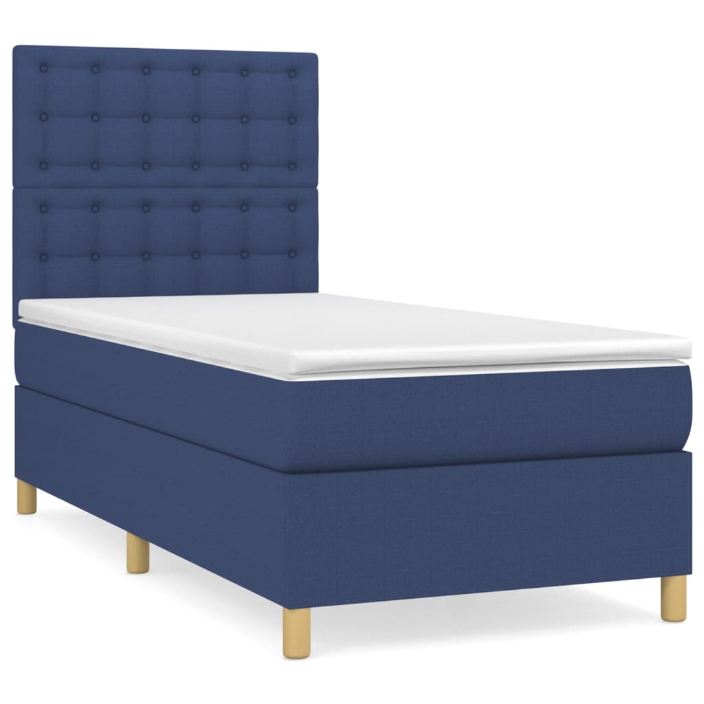 vidaXL Cama box spring con colchón tela azul 90x200 cm