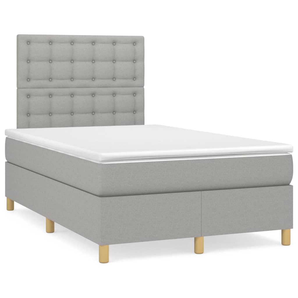 vidaXL Cama box spring con colchón tela gris claro 120x200 cm