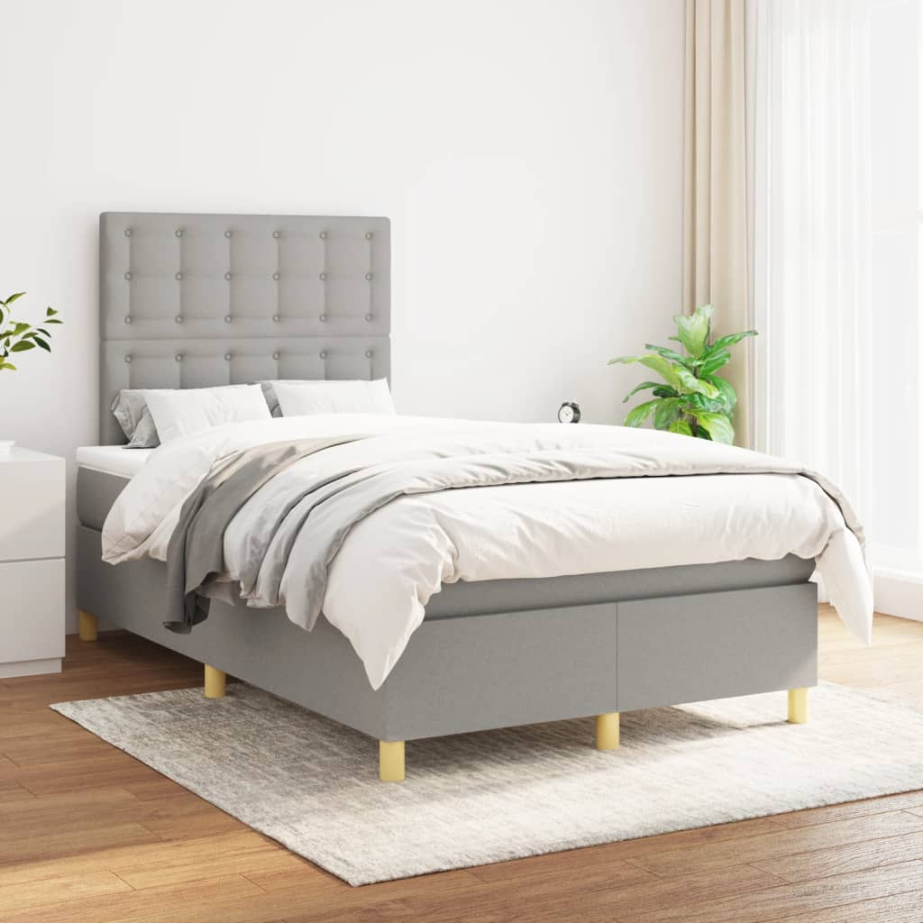 vidaXL Cama box spring con colchón tela gris claro 120x200 cm