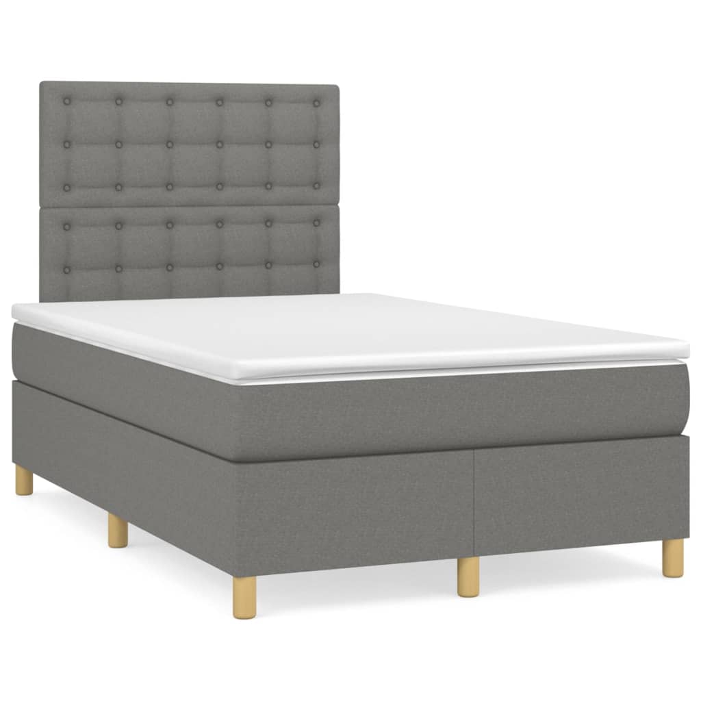 vidaXL Cama box spring con colchón tela gris oscuro 120x200 cm