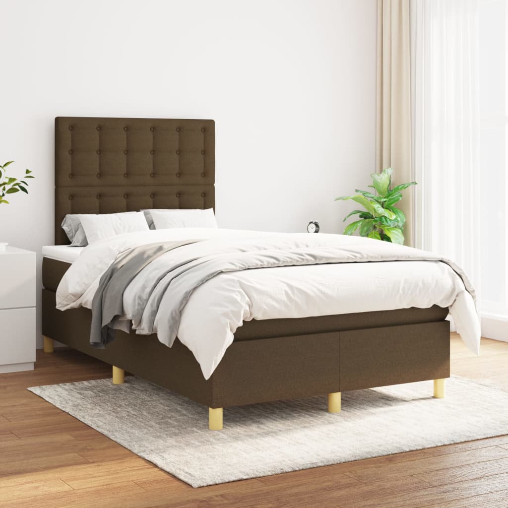 vidaXL Cama box spring con colchón tela marrón oscuro 120x200 cm