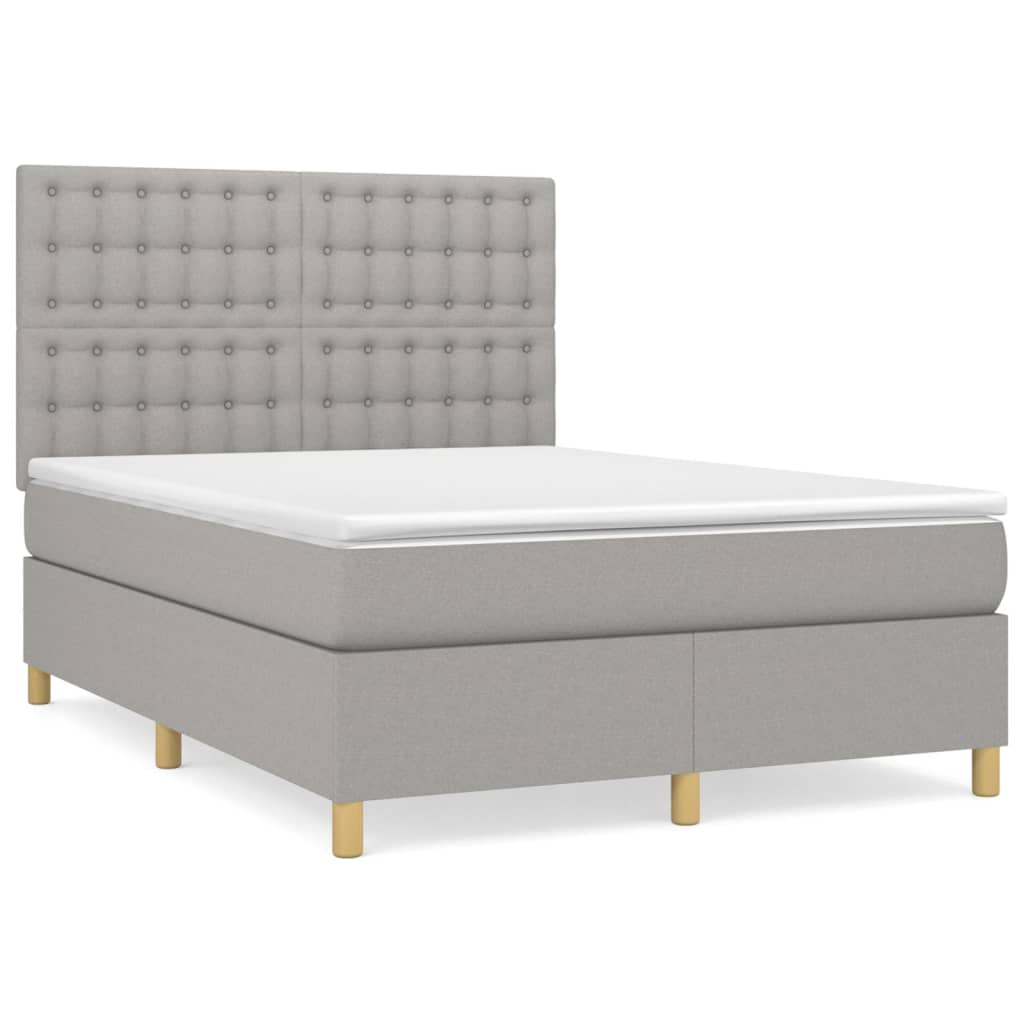 vidaXL Cama box spring con colchón tela gris claro 140x190 cm