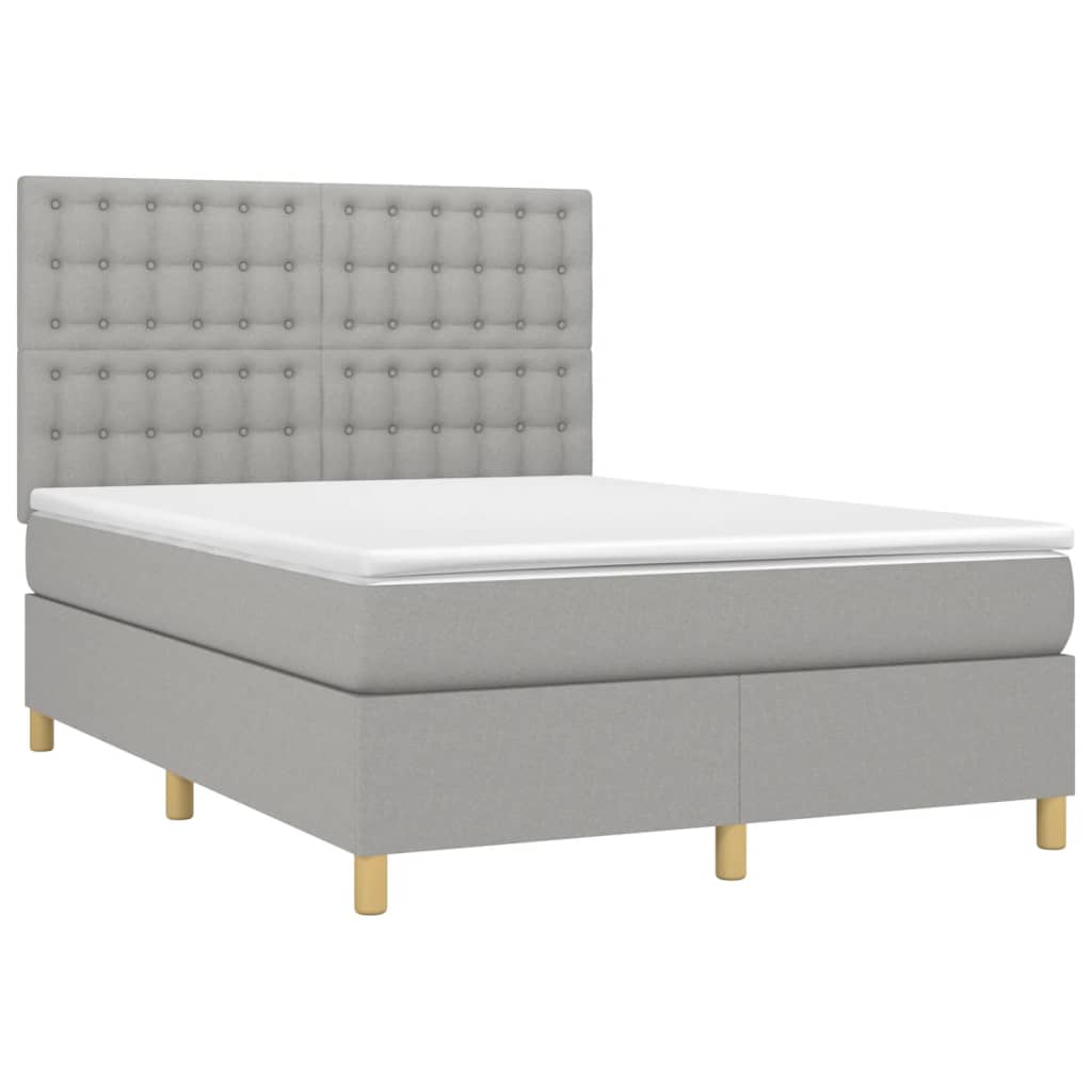 vidaXL Cama box spring con colchón tela gris claro 140x190 cm