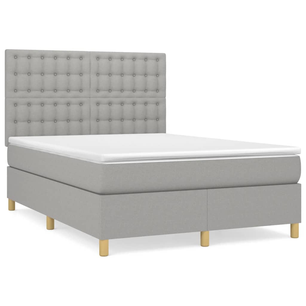 vidaXL Cama box spring con colchón tela gris claro 140x200 cm