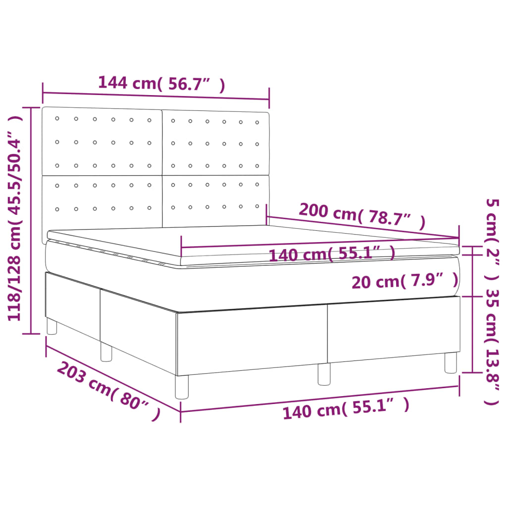 vidaXL Cama box spring con colchón tela gris claro 140x200 cm