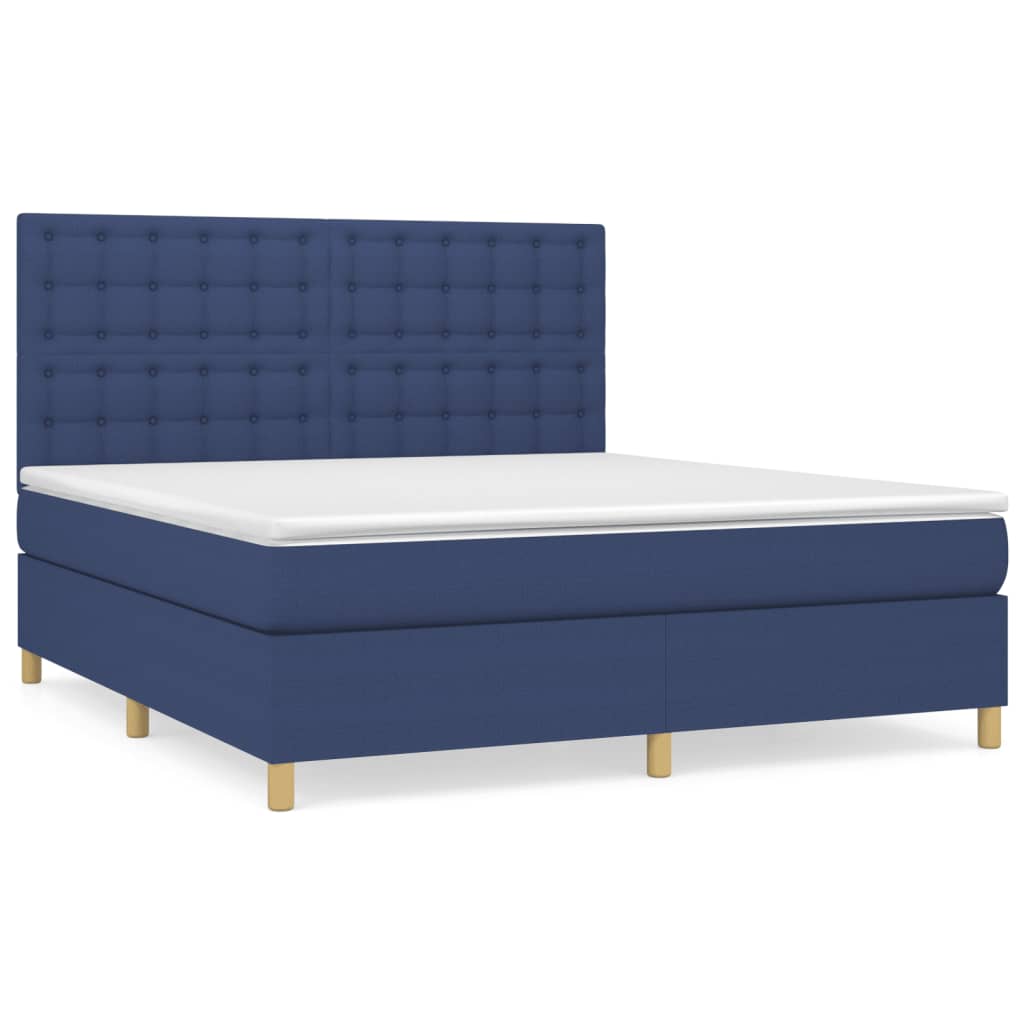 vidaXL Cama box spring con colchón tela azul 160x200 cm