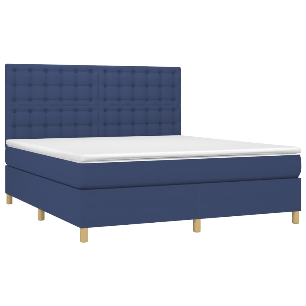 vidaXL Cama box spring con colchón tela azul 160x200 cm