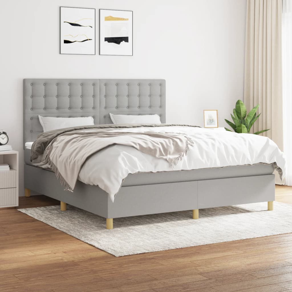 vidaXL Cama box spring con colchón tela gris claro 180x200 cm