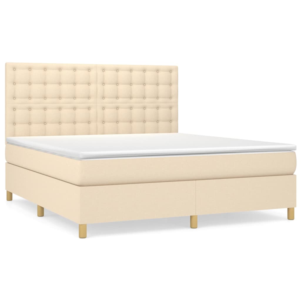 vidaXL Cama box spring con colchón tela color crema 180x200 cm