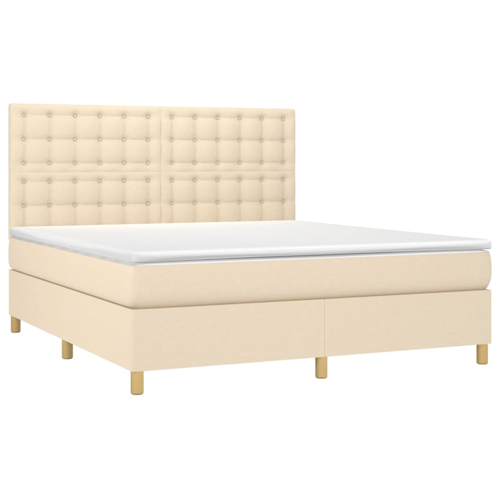 vidaXL Cama box spring con colchón tela color crema 180x200 cm