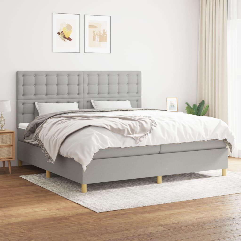 vidaXL Cama box spring con colchón tela gris claro 200x200 cm