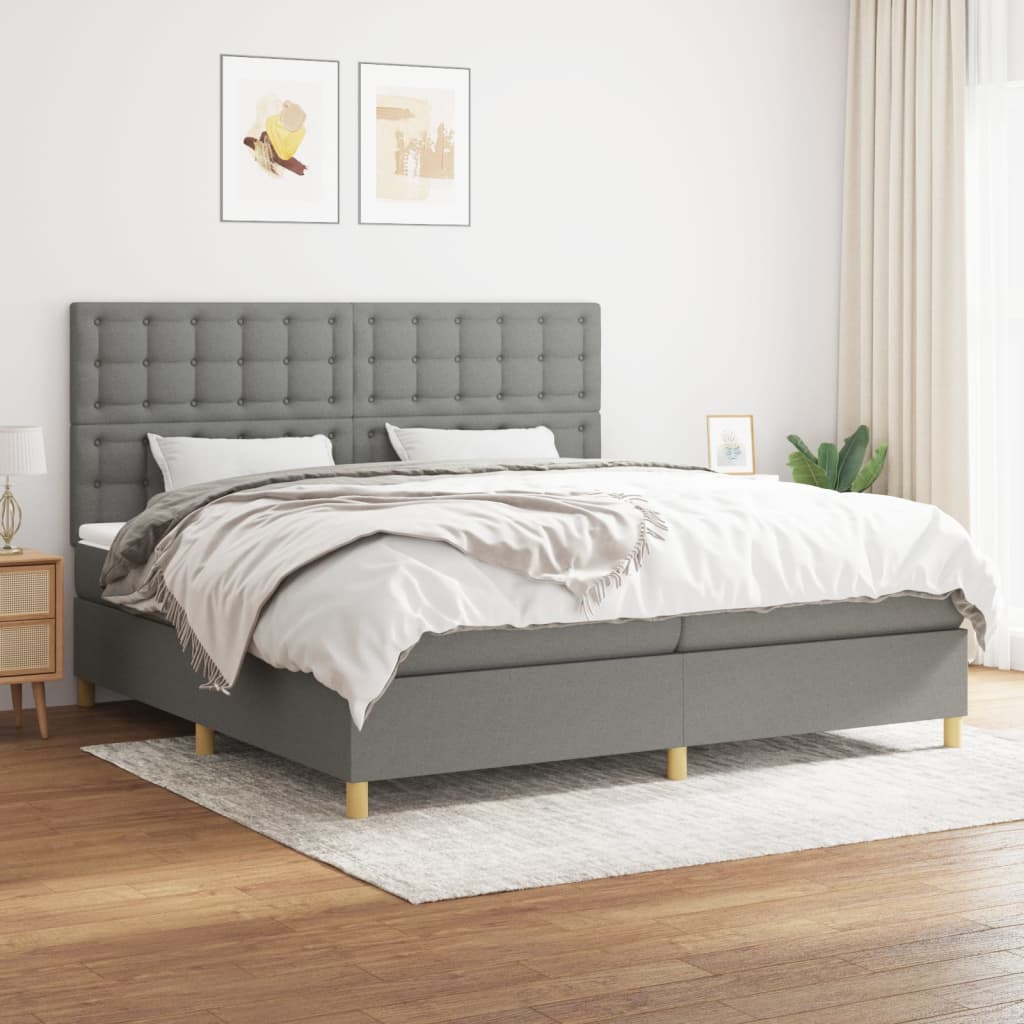 vidaXL Cama box spring con colchón tela gris oscuro 200x200 cm