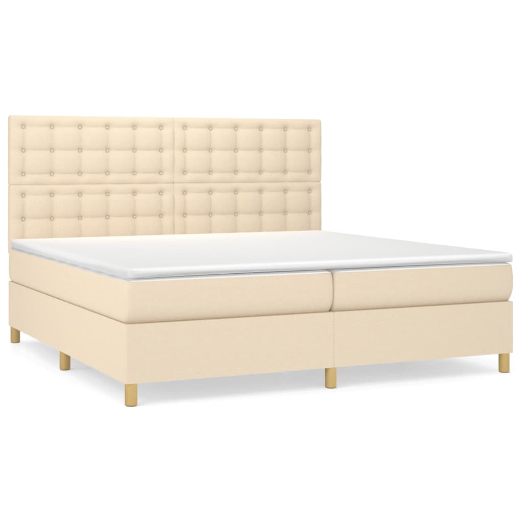 vidaXL Cama box spring con colchón tela color crema 200x200 cm