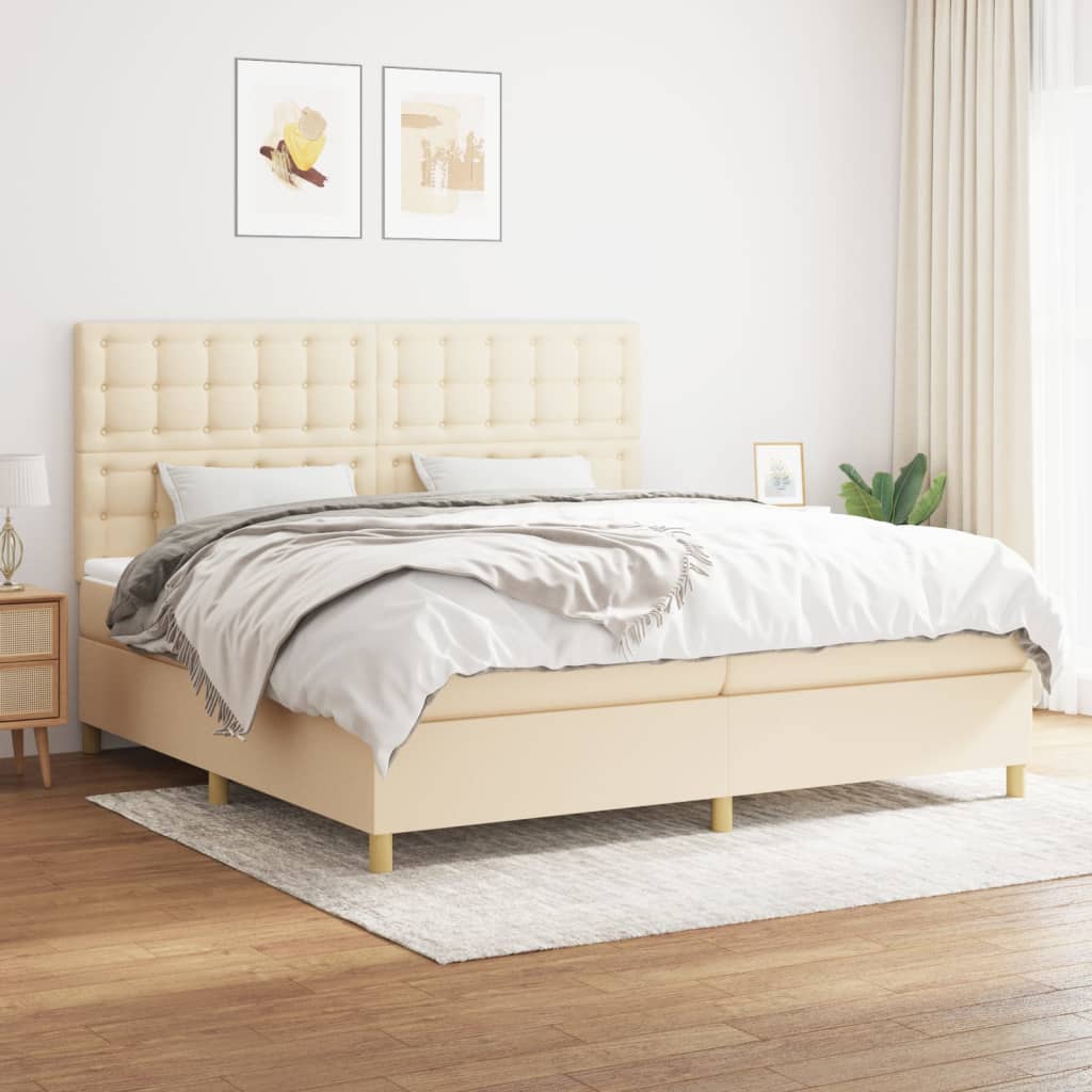 vidaXL Cama box spring con colchón tela color crema 200x200 cm