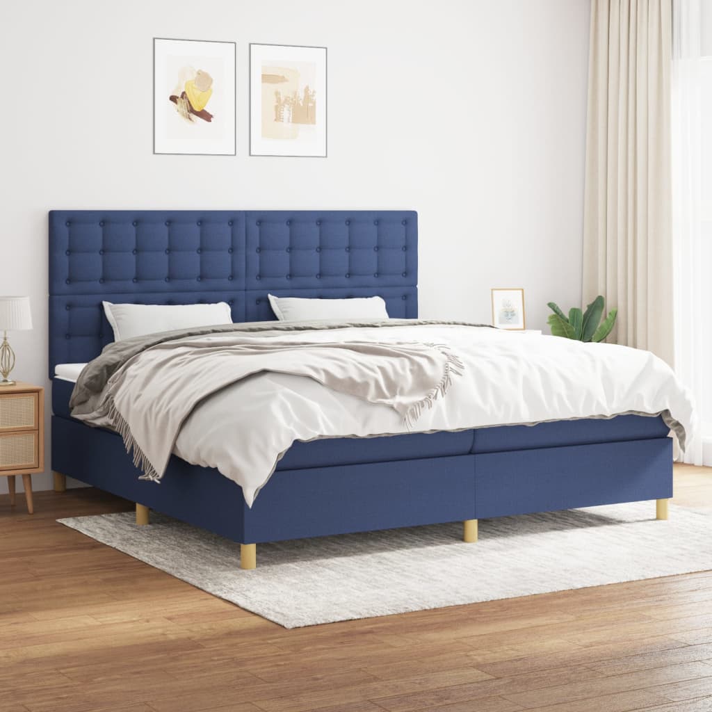 vidaXL Cama box spring con colchón tela azul 200x200 cm