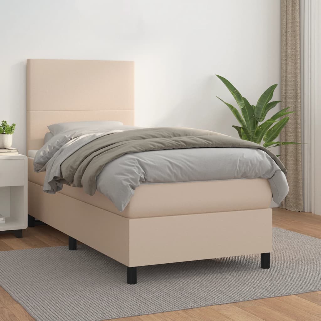 vidaXL Cama box spring con colchón cuero sintético capuchino 80x200 cm