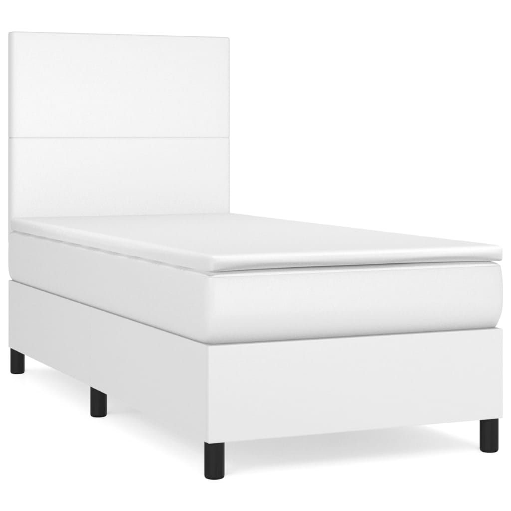 vidaXL Cama box spring con colchón cuero sintético blanco 100x200 cm