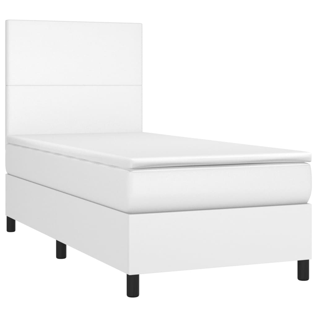 vidaXL Cama box spring con colchón cuero sintético blanco 100x200 cm