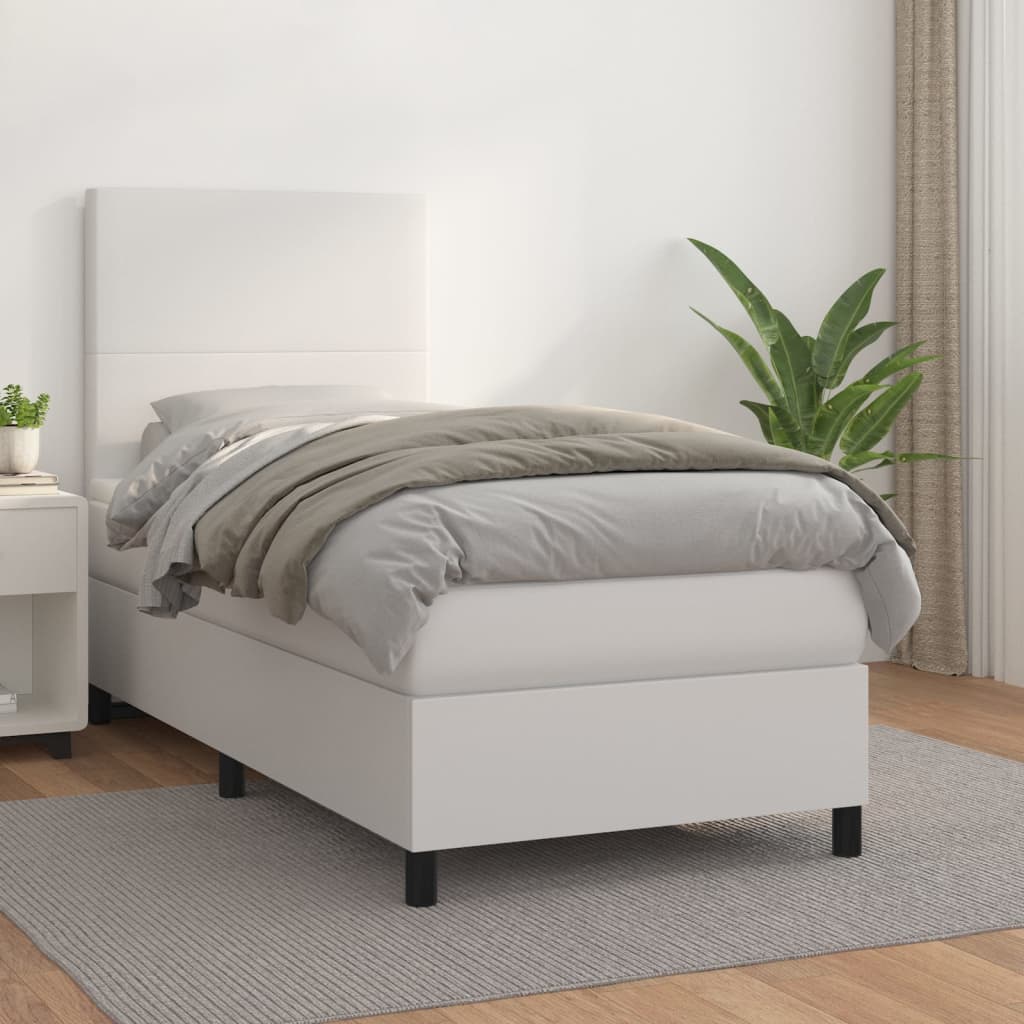 vidaXL Cama box spring con colchón cuero sintético blanco 100x200 cm