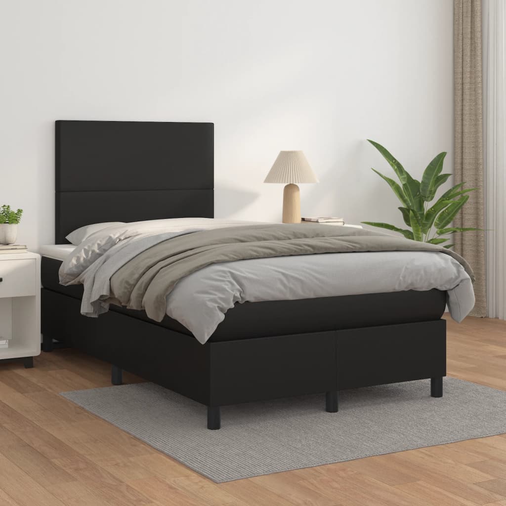 vidaXL Cama box spring con colchón cuero sintético negro 120x200 cm