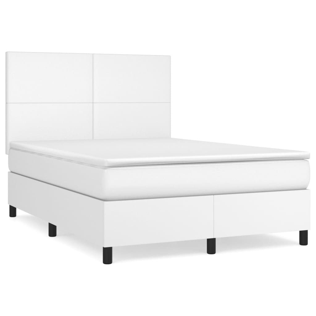 vidaXL Cama box spring con colchón cuero sintético blanco 140x190 cm