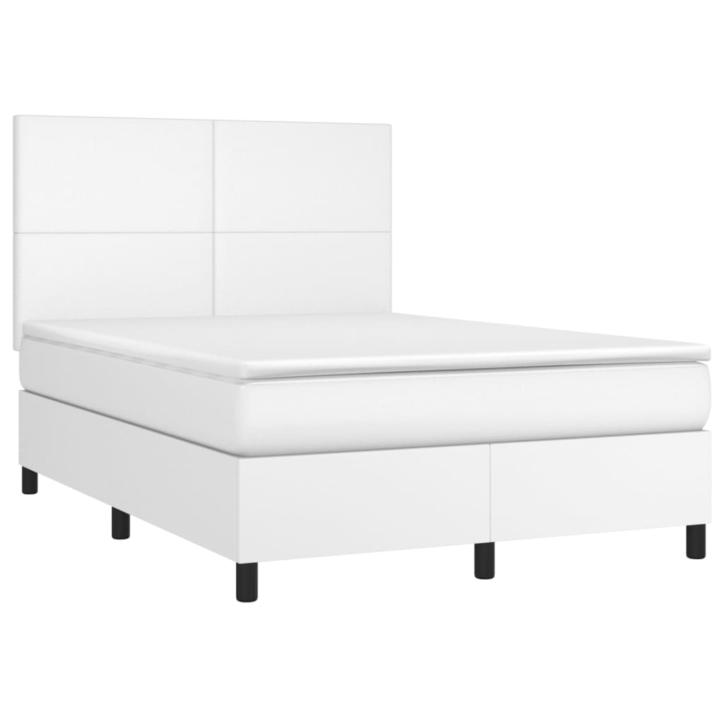 vidaXL Cama box spring con colchón cuero sintético blanco 140x190 cm