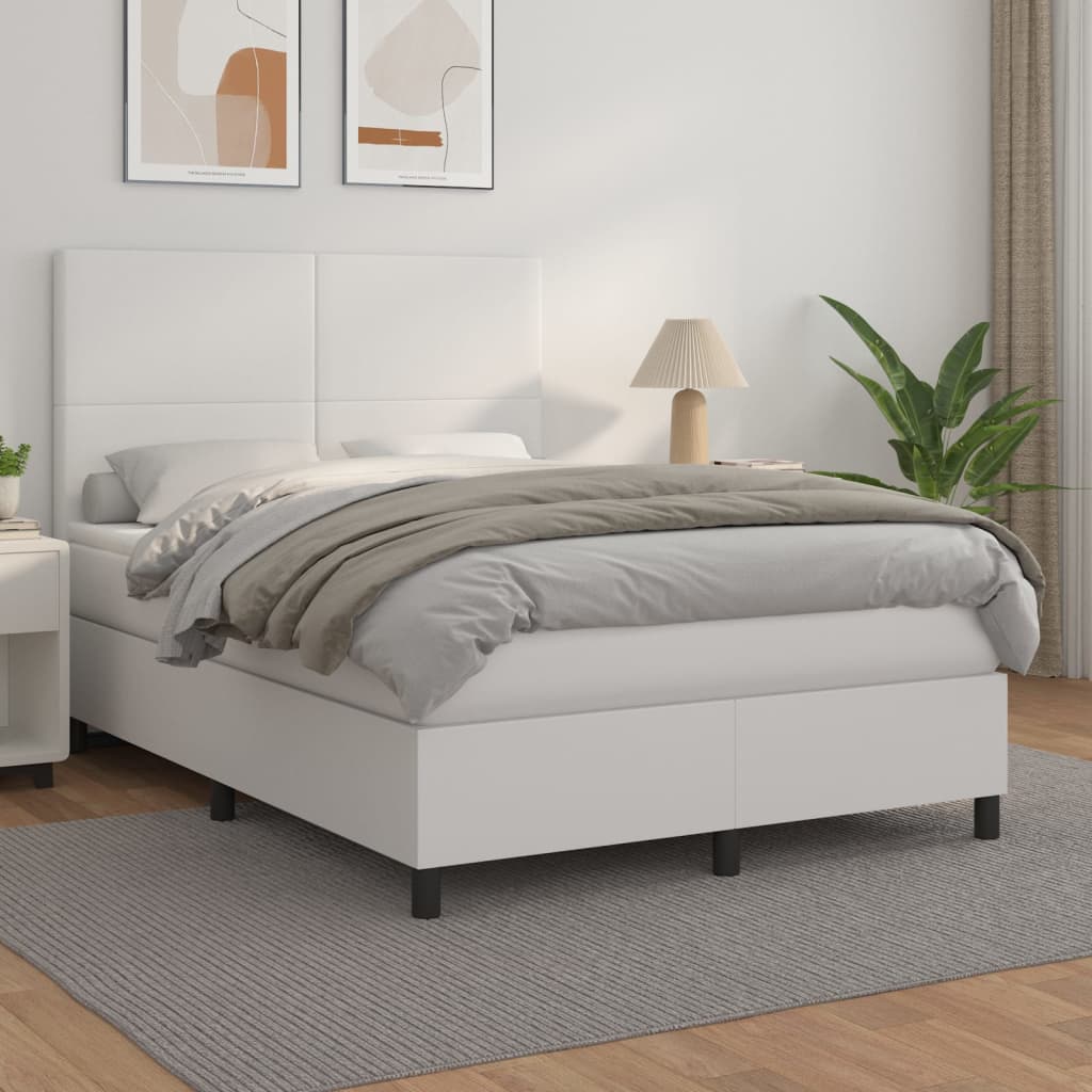 vidaXL Cama box spring con colchón cuero sintético blanco 140x190 cm