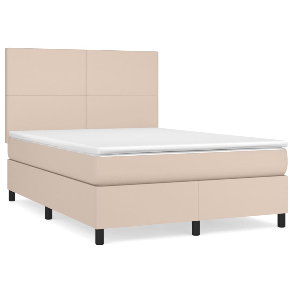 vidaXL Cama box spring con colchón cuero sintético capuchino 140x190cm