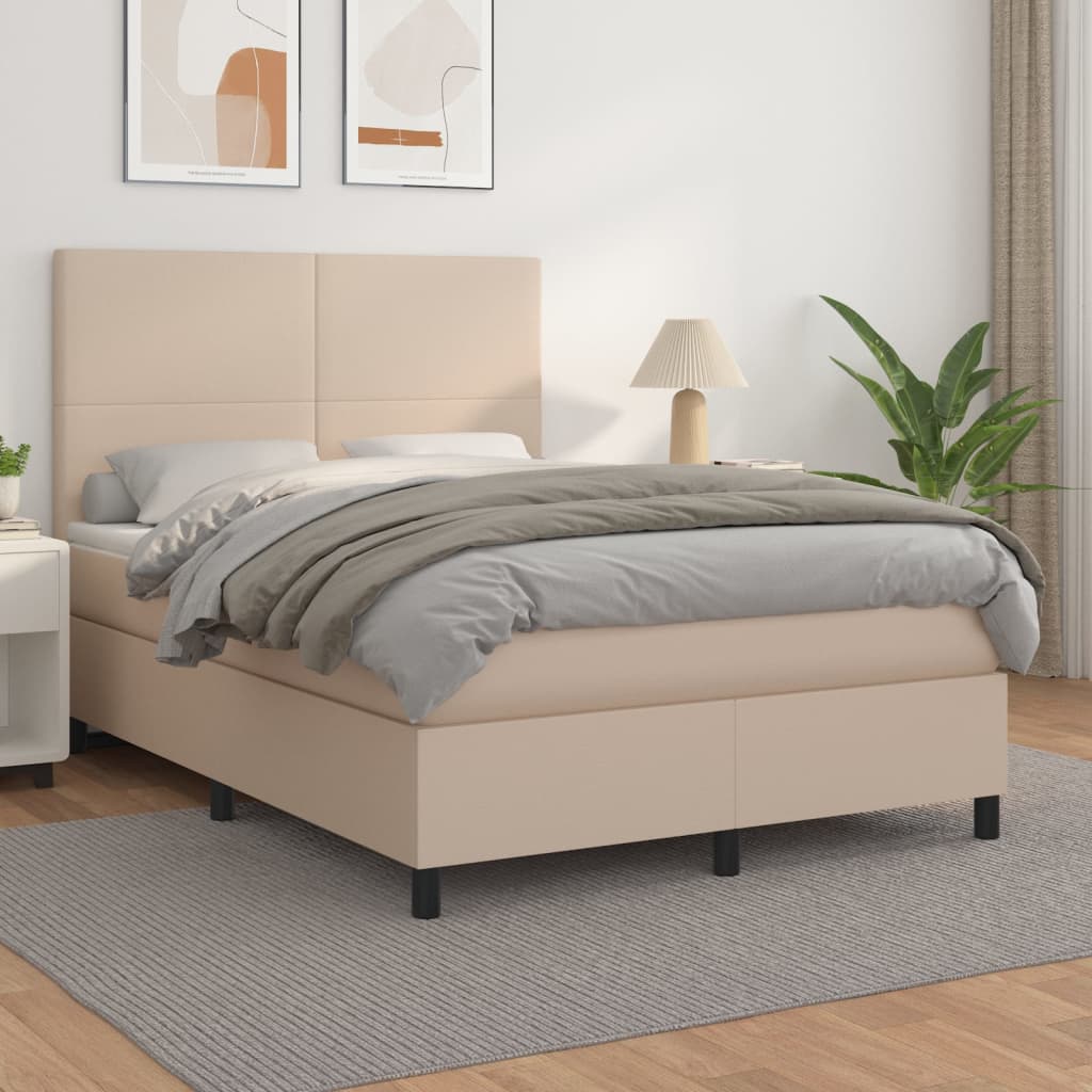 vidaXL Cama box spring con colchón cuero sintético capuchino 140x190cm