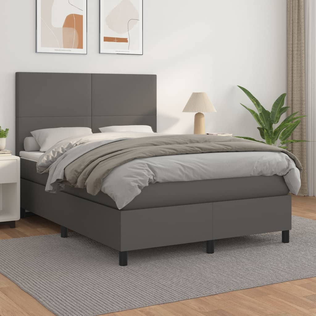 vidaXL Cama box spring con colchón cuero sintético gris 140x200 cm