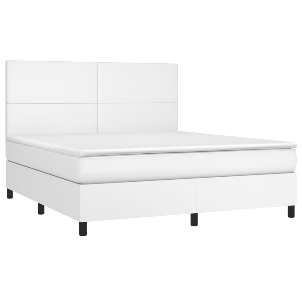 vidaXL Cama box spring con colchón cuero sintético blanco 180x200 cm