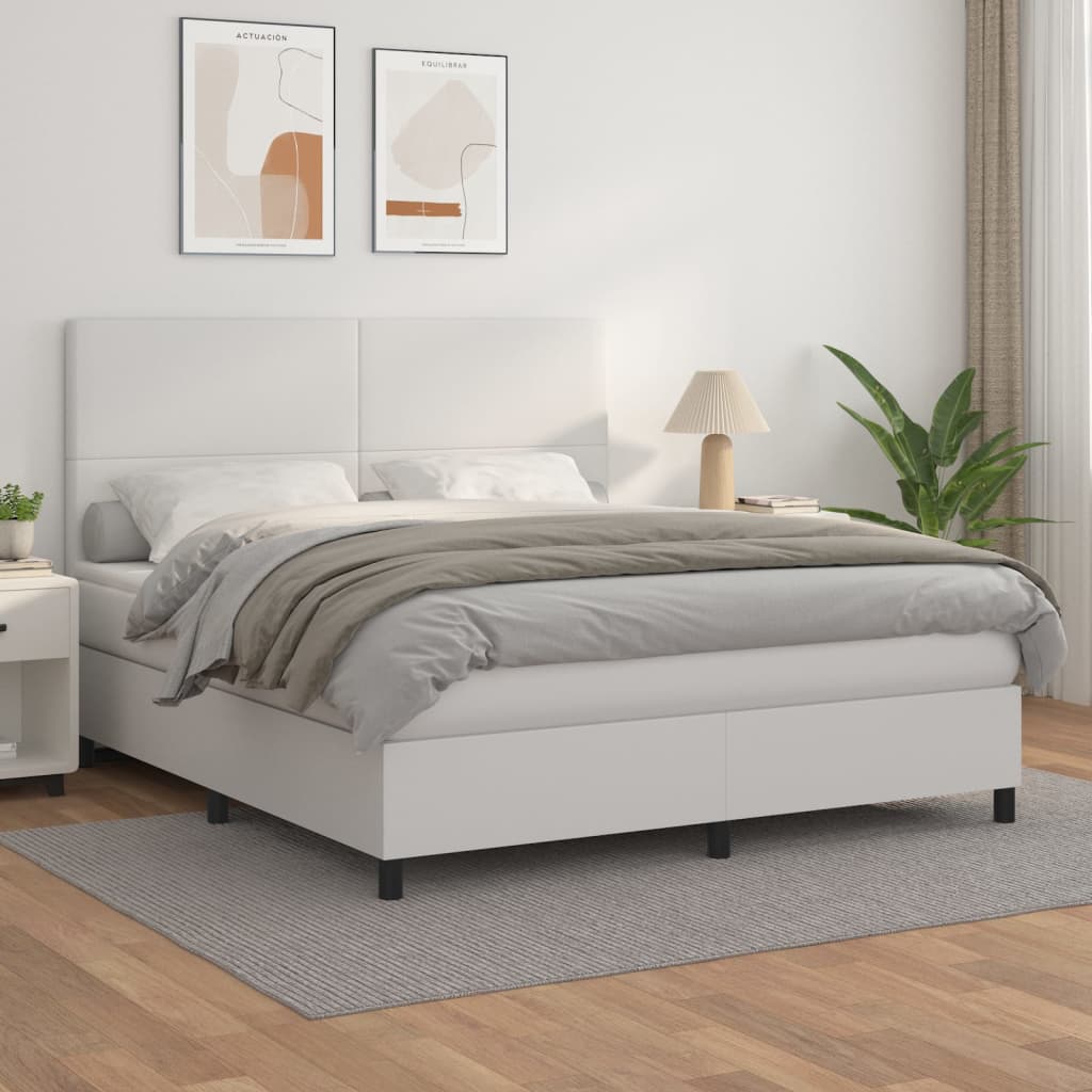 vidaXL Cama box spring con colchón cuero sintético blanco 180x200 cm