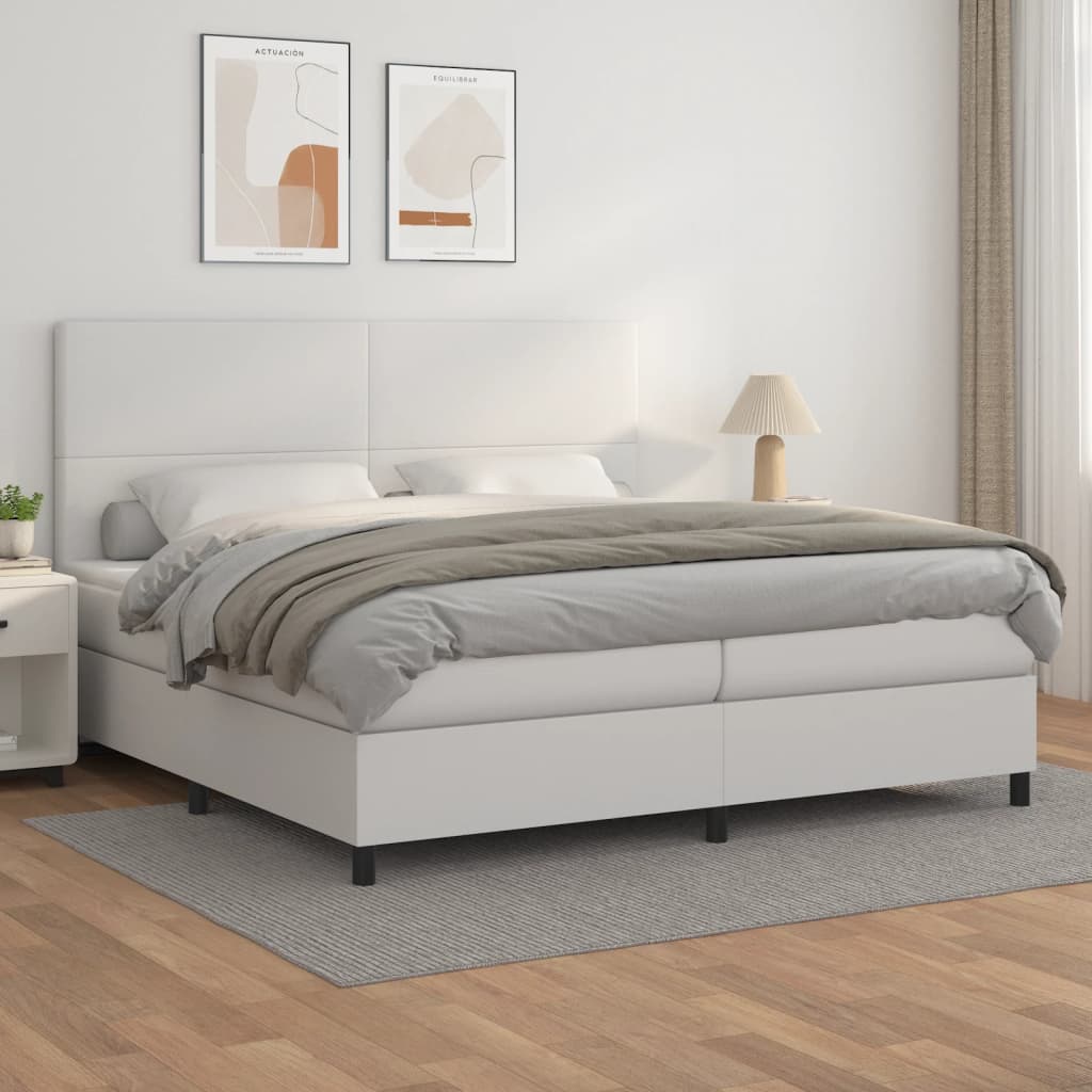 vidaXL Cama box spring con colchón cuero sintético blanco 200x200 cm