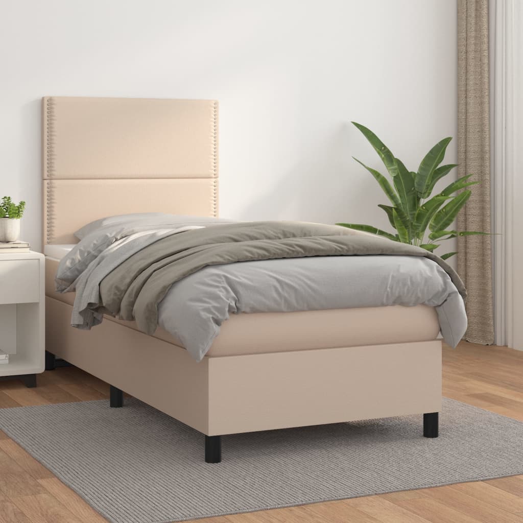 vidaXL Cama box spring con colchón cuero sintético capuchino 80x200 cm