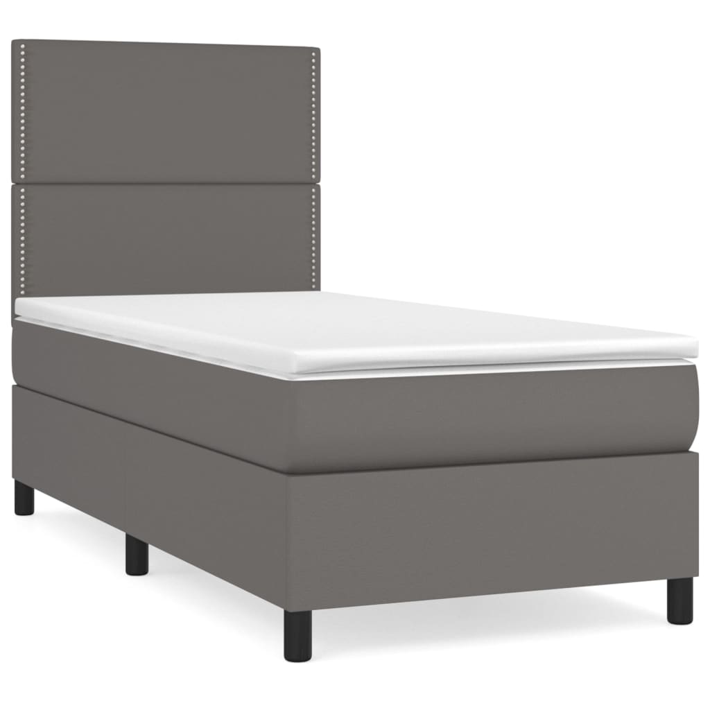 vidaXL Cama box spring con colchón cuero sintético gris 90x190 cm