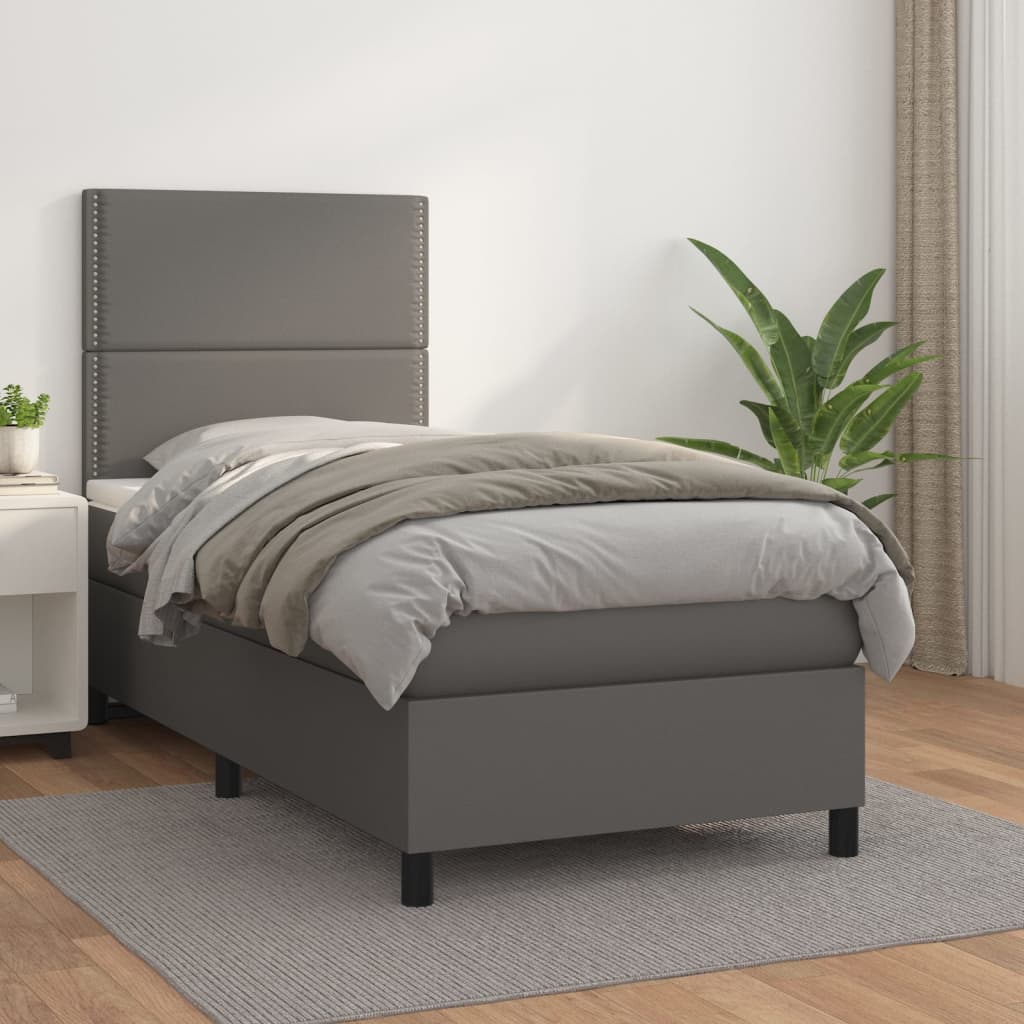 vidaXL Cama box spring con colchón cuero sintético gris 90x200 cm