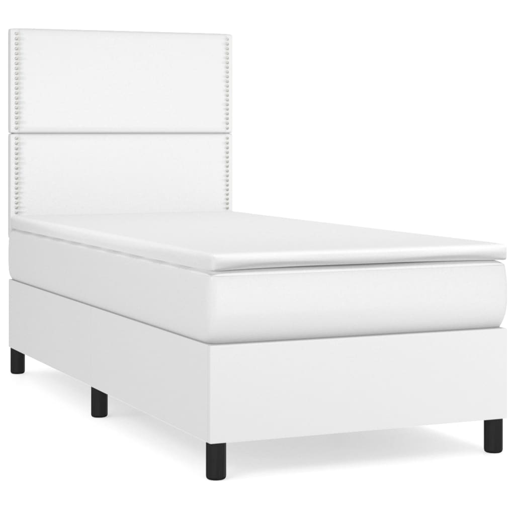 vidaXL Cama box spring con colchón cuero sintético blanco 100x200 cm