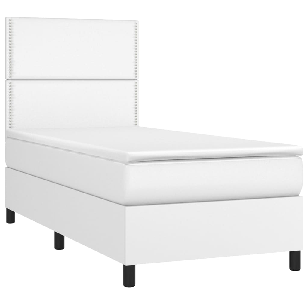 vidaXL Cama box spring con colchón cuero sintético blanco 100x200 cm