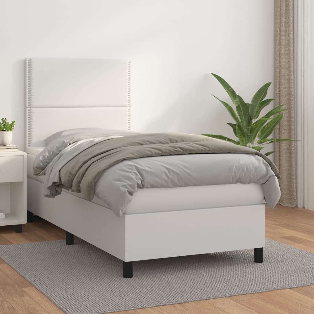 vidaXL Cama box spring con colchón cuero sintético blanco 100x200 cm