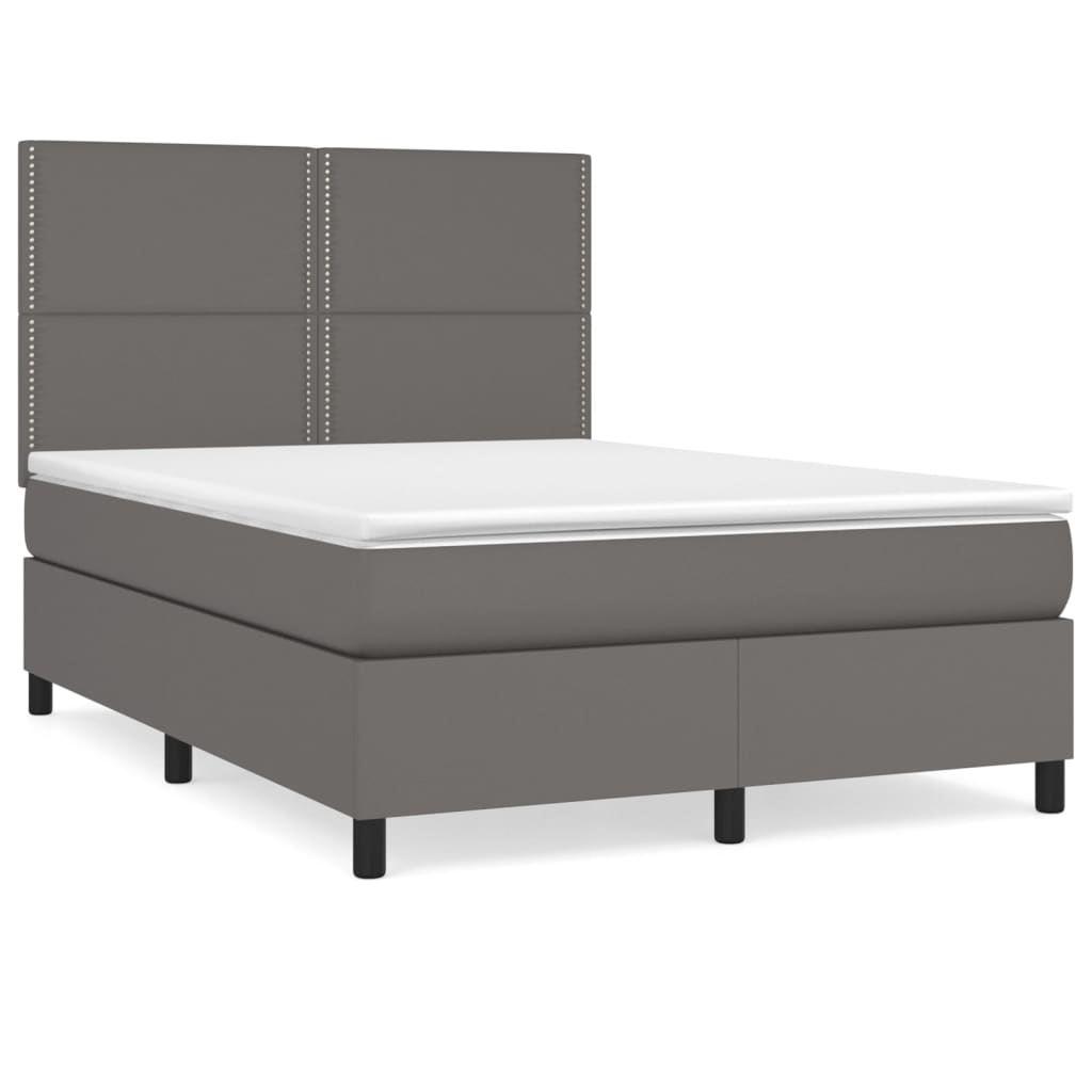 vidaXL Cama box spring con colchón cuero sintético gris 140x200 cm