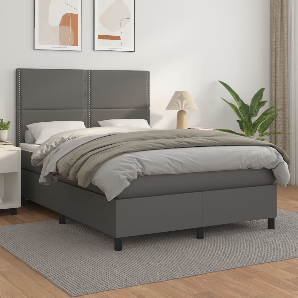 vidaXL Cama box spring con colchón cuero sintético gris 140x200 cm