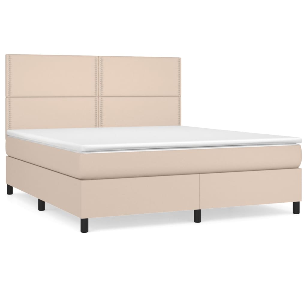 vidaXL Cama box spring con colchón cuero sintético capuchino 160x200cm