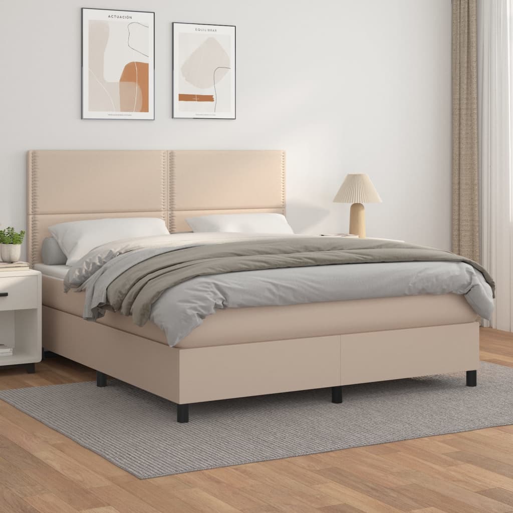 vidaXL Cama box spring con colchón cuero sintético capuchino 160x200cm