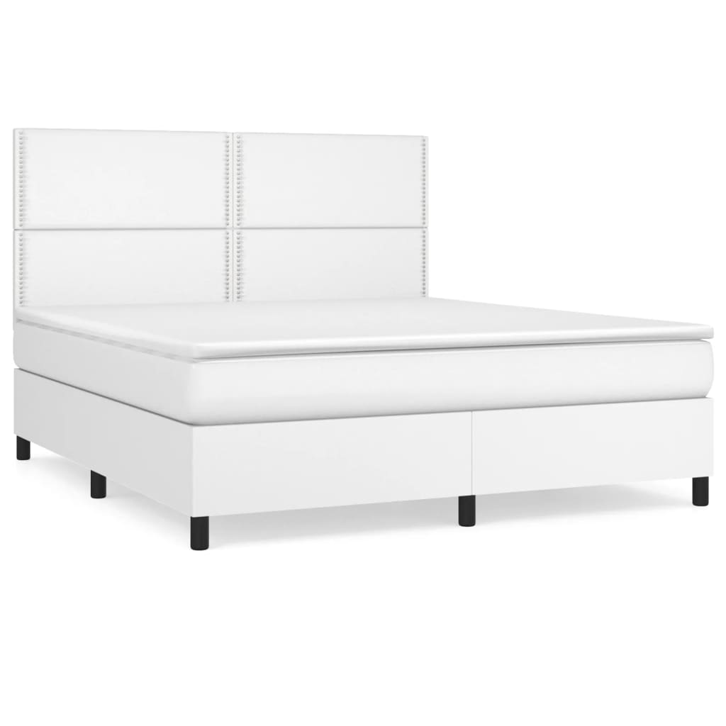 vidaXL Cama box spring con colchón cuero sintético blanco 180x200 cm