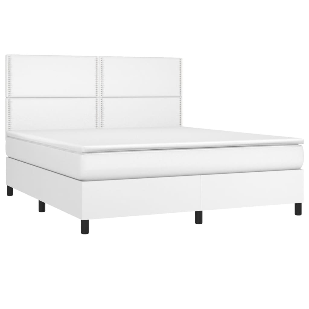 vidaXL Cama box spring con colchón cuero sintético blanco 180x200 cm