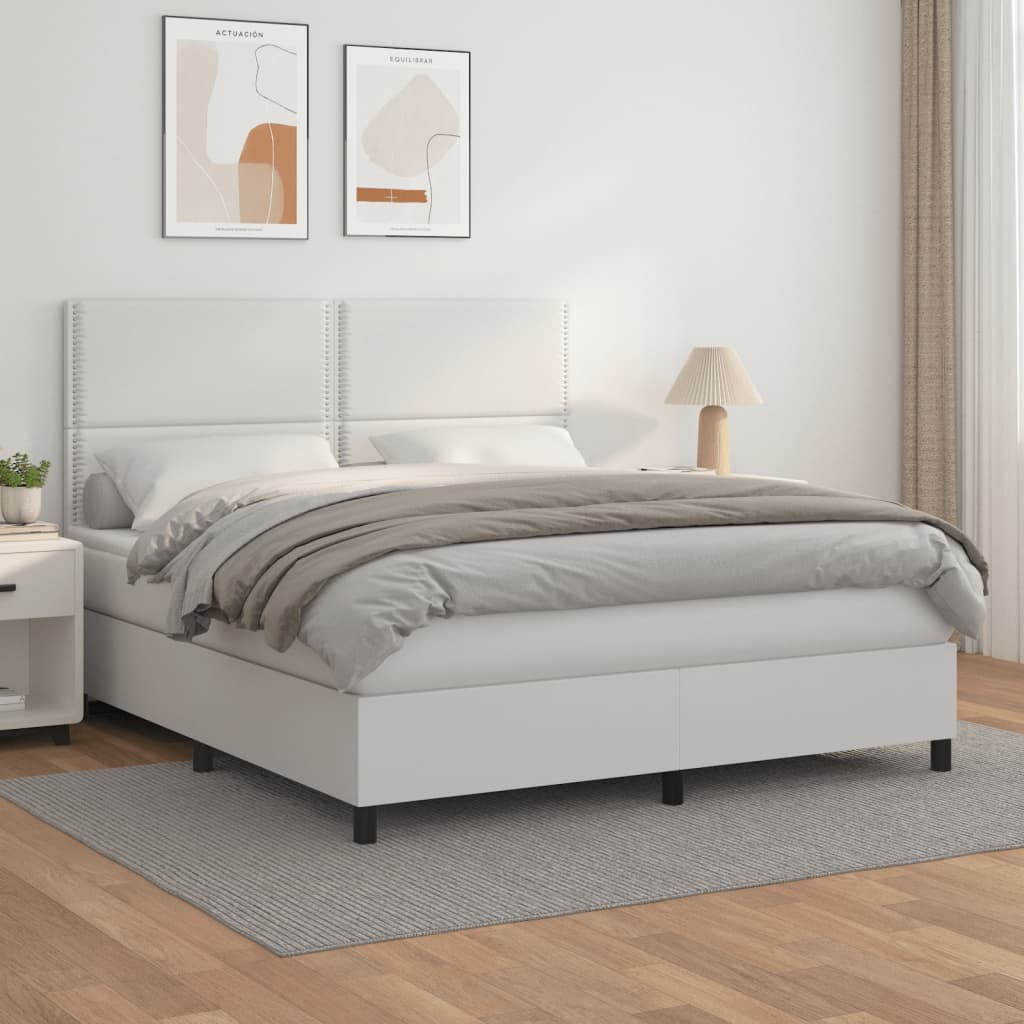 vidaXL Cama box spring con colchón cuero sintético blanco 180x200 cm